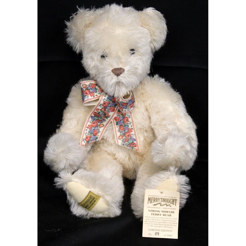 VTG 1992 LE Merrythought String Mohair Jointed Teddy Bear Jackie Revitt Ribbon